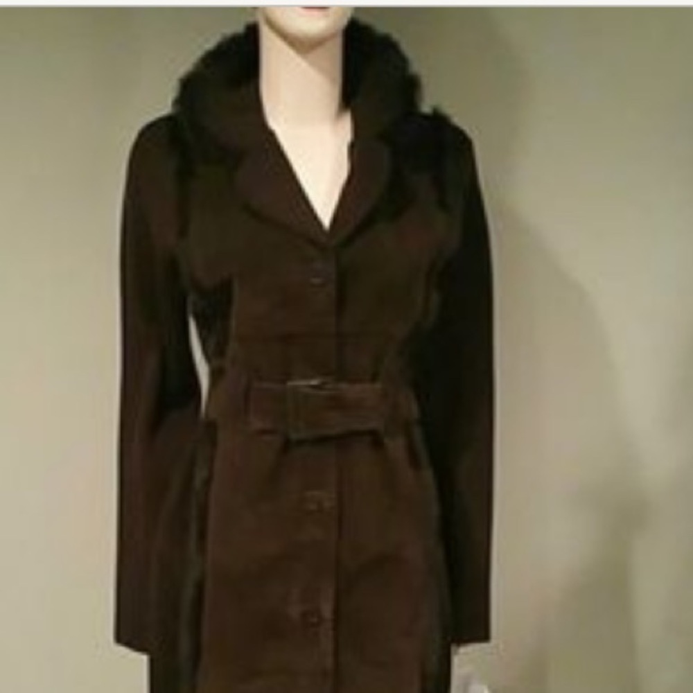 Brown Suede Cynthia Steffe Belted Sweater Style Jacket Size Medium